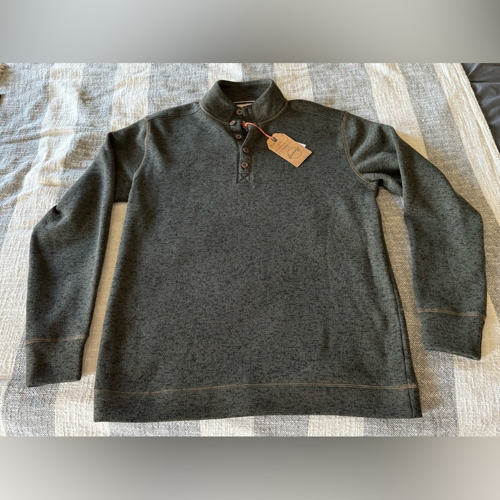 NWT Original Weatherproof Vintage Mens Sz M 3 Button Fleece Pullover Green/Gray